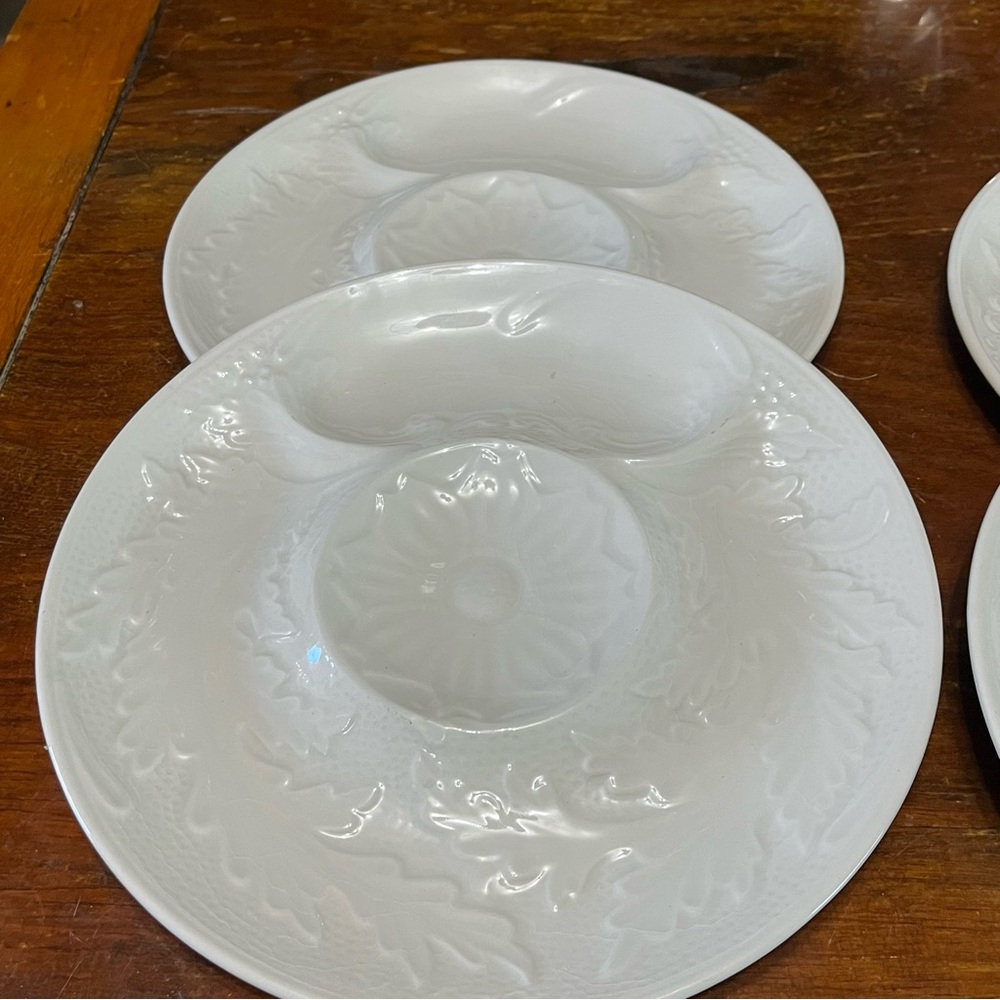 Vintage Set 4 SECLA Portugal Artichoke Embossed  Glazed  Divided Plates 9.5” - Picture 3 of 7